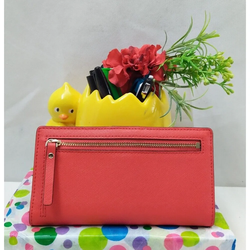 Kate Spade New York Red Crossgrain Leather Credit Card Bifild Long Wallet